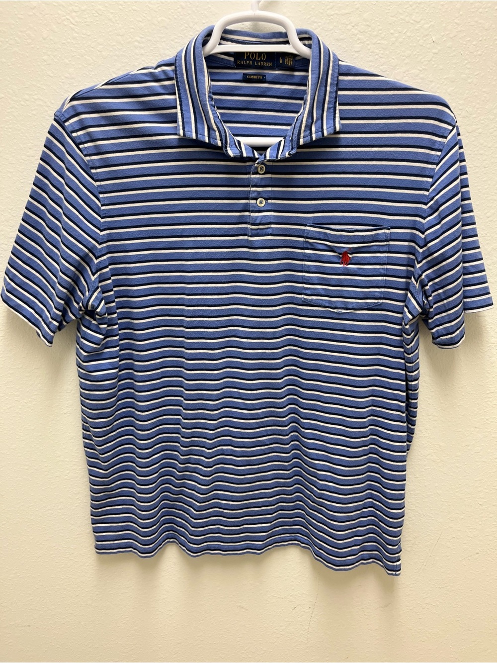 Polo Ralph Lauren Blue White Striped Men's Polo Shirt L Classic Fit Cotton